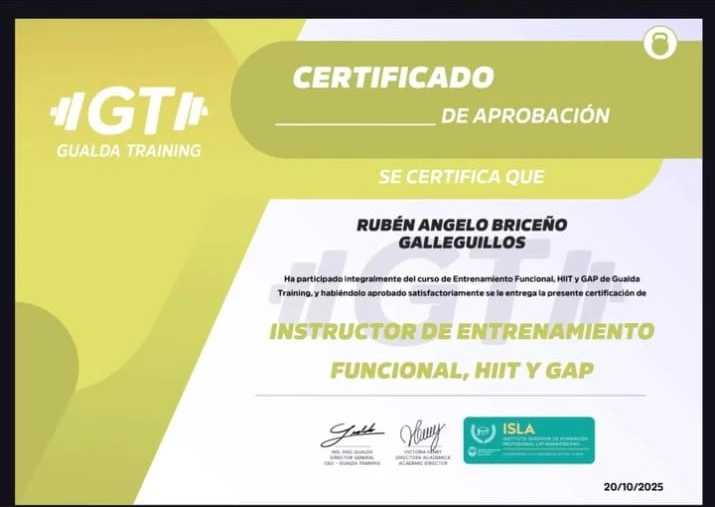 Certificado de Instructor de Entrenamiento Funcional, HIIT y GAP