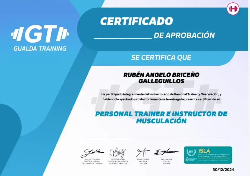 Certificación oficial de Personal Trainer e Instructor de Musculación